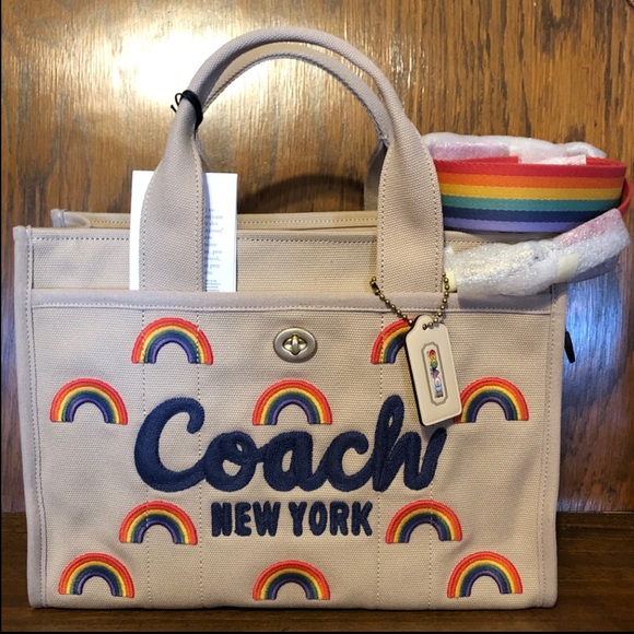 Coach Handbags - NWT-Coach-Rainbow🌈Embroidered Cargo Tote Bag-Rainbow🌈Strap-$350